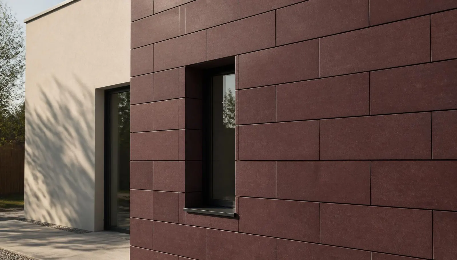 Indicative visualisation of an external wall clad in honed Shahabad limestone panels in a regular stack bond